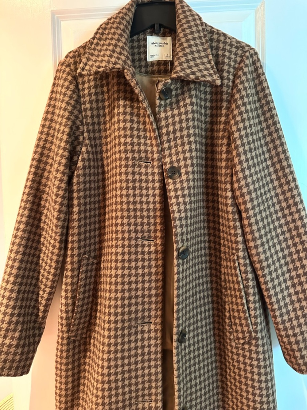 Abercrombie & Fitch Brown Houndstooth Pea Coat